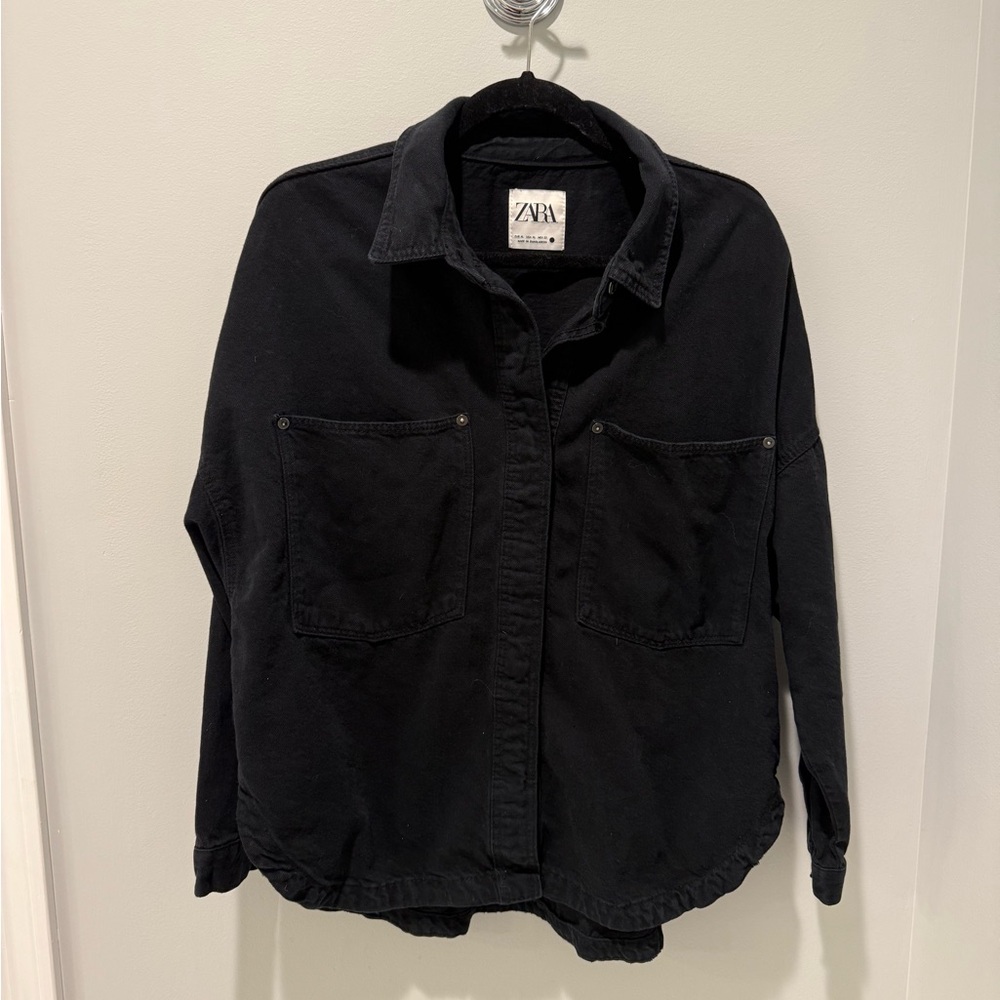 Zara Women’s Black Oversized Jean Jacket with Pockets - Picture 1 of 8